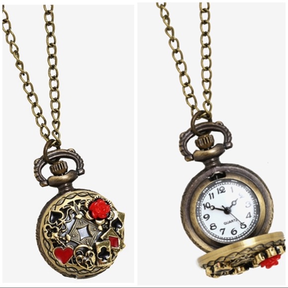Disney Jewelry - 2/$35 Disney Alice in Wonderland Pocket Watch Necklace Antique Bronze